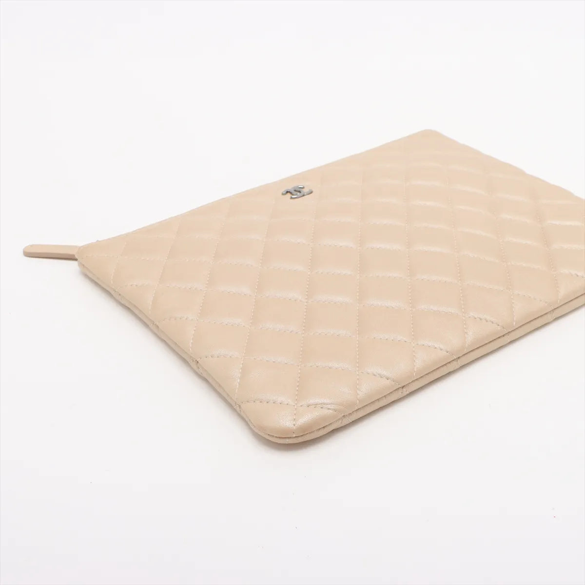 Chanel CC Logo Matelasse Lambskin Clutch Bag Beige