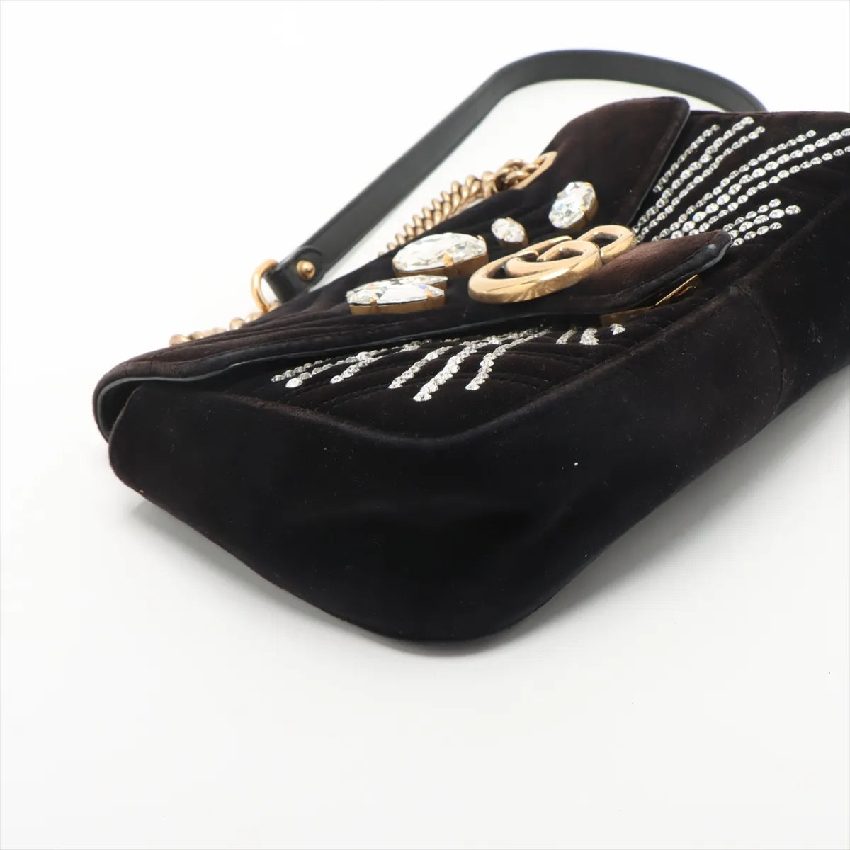 Gucci GG Marmont Crystals Velour x Bijou Chain Shoulder Bag Black