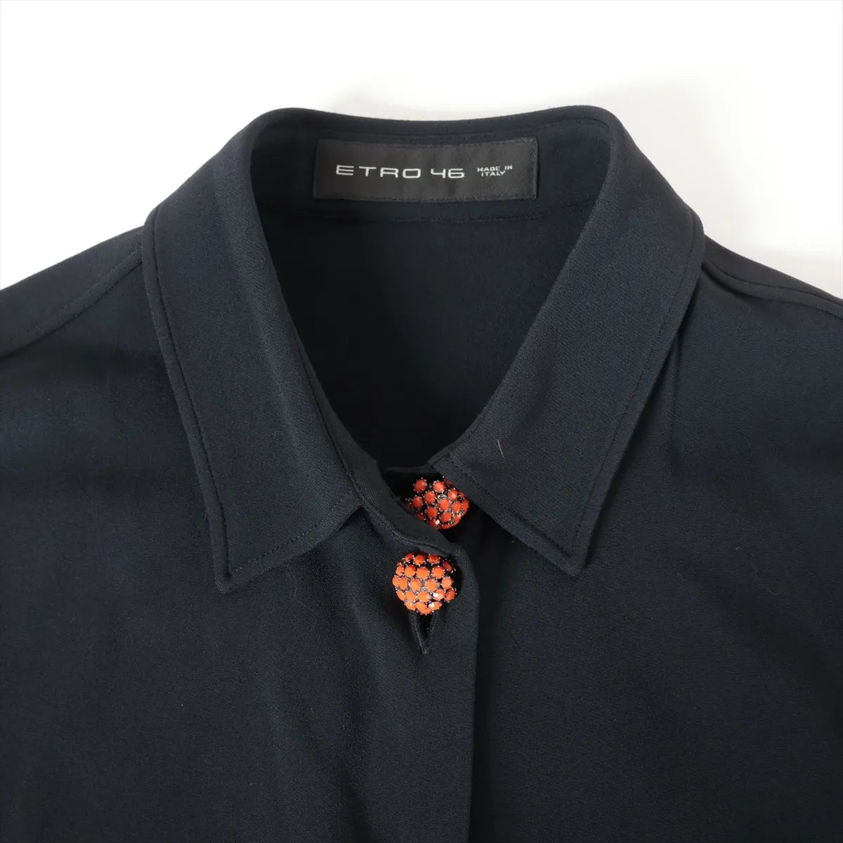 Etro Rayon Shirt Orange Rhinestone Button Knee Length Dress Black