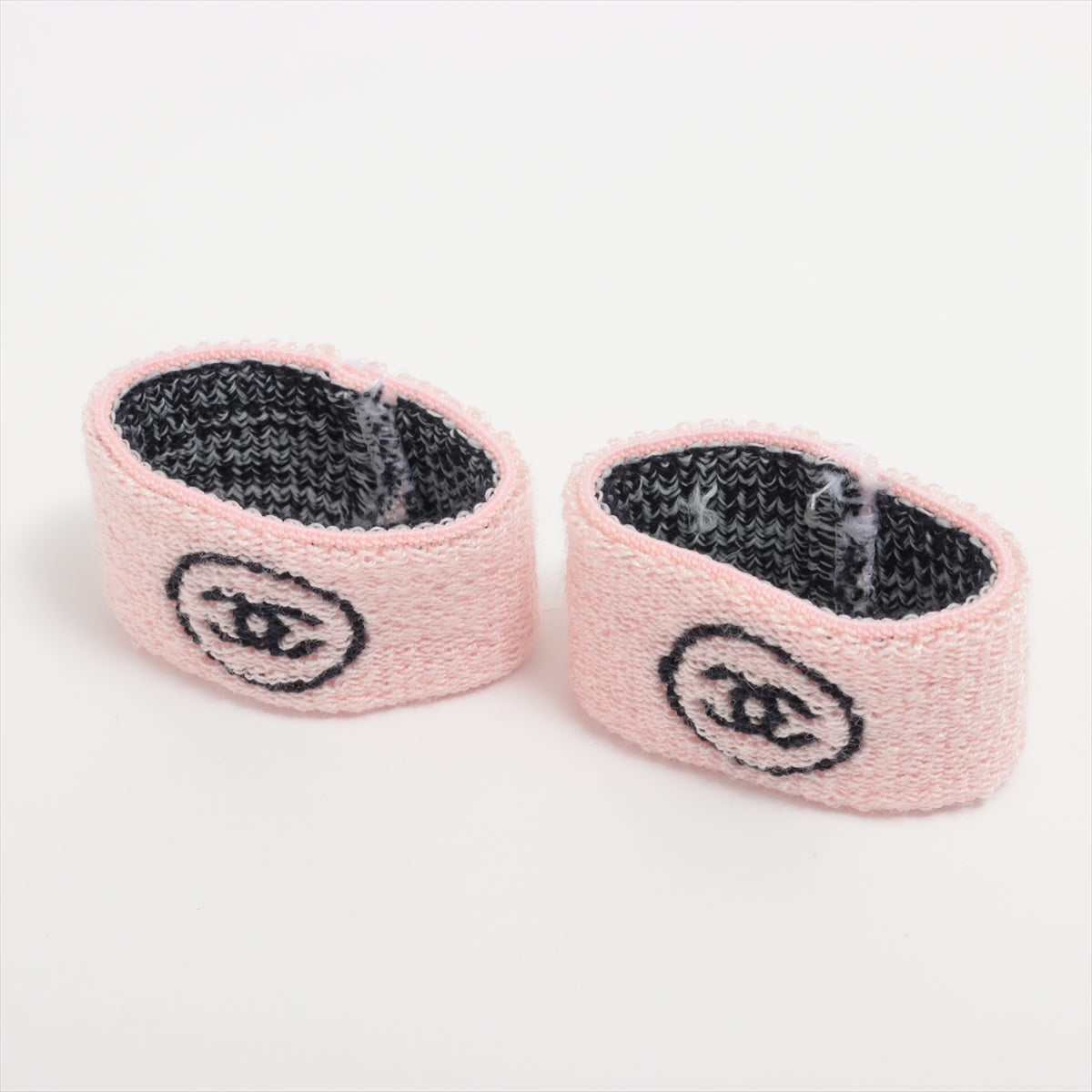 Quality Chanel Coco CC Logo Knit Headband & Wristband Set Pink x Black