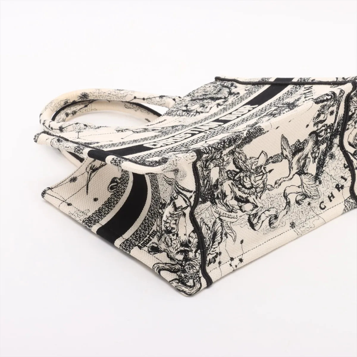 Christian Dior Canvas Small Toile de Jouy Zodiac Book Tote Bag Beige x Black