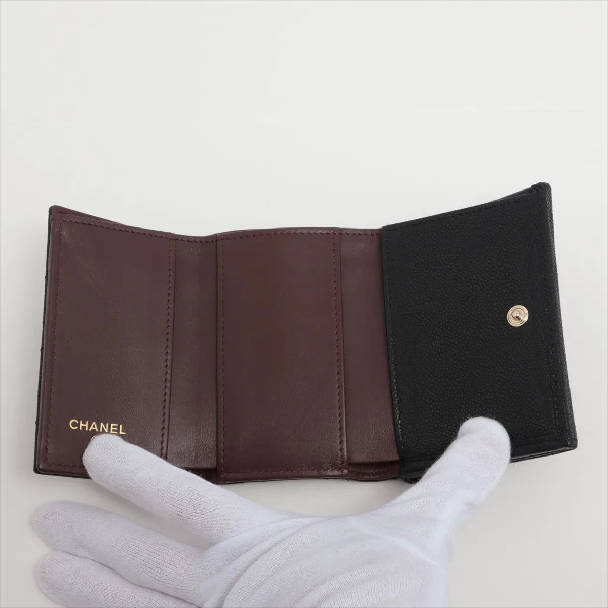 Chanel CC Logo Matelasse Caviar Skin Compact Wallet Black