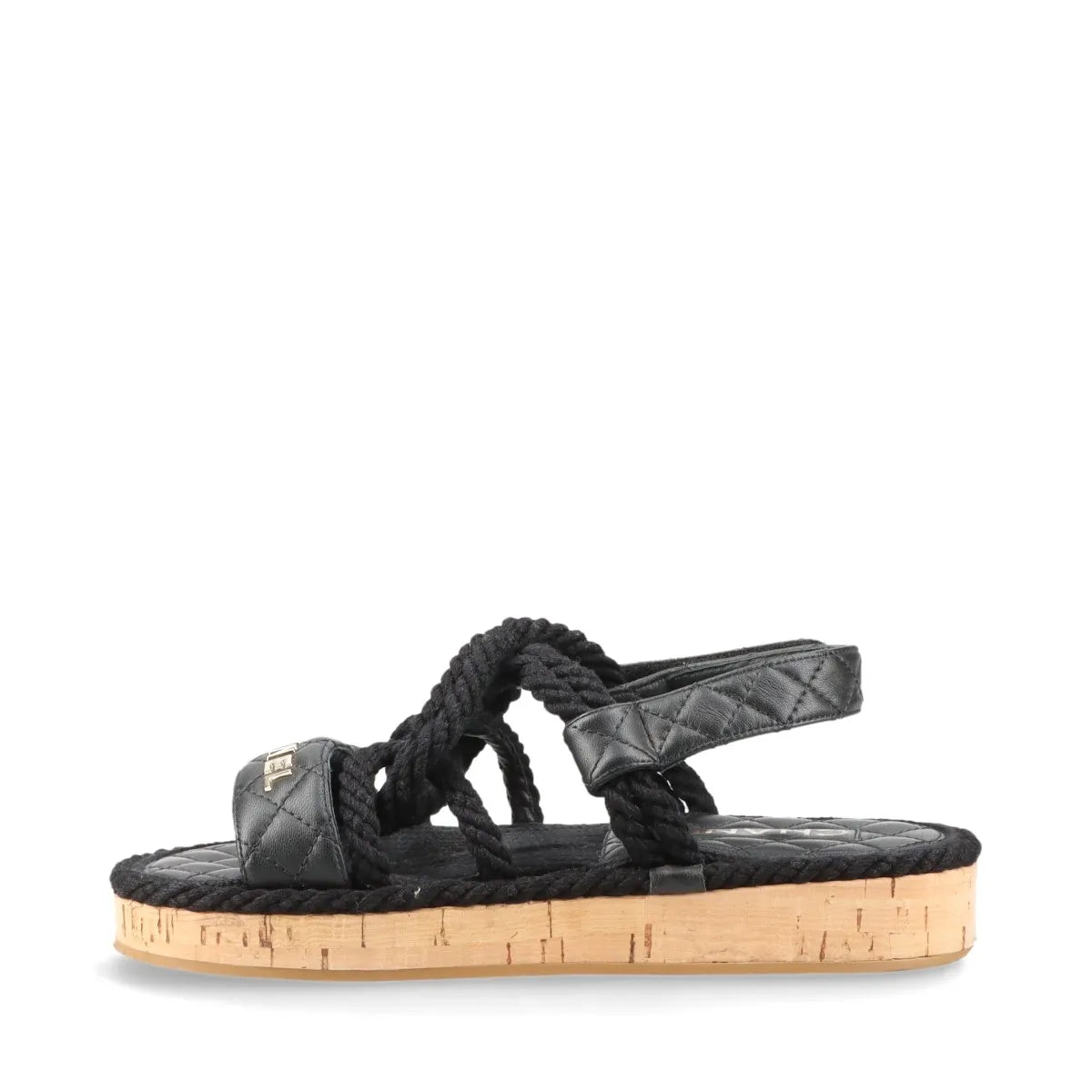 Chanel Logo Matelasse Leather Strap Sandal Black