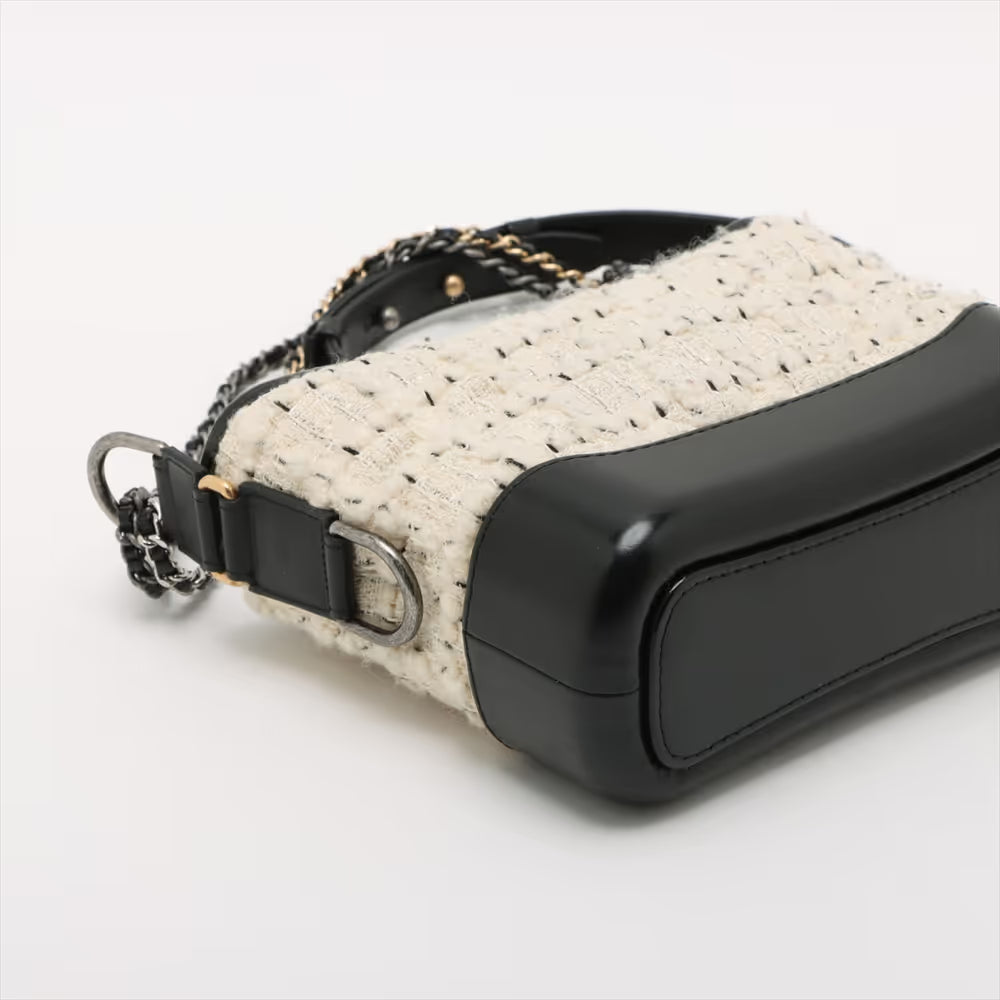 Chanel Matelasse Gabrielle Doo Tweed Leather Chain Shoulder Bag Black x White