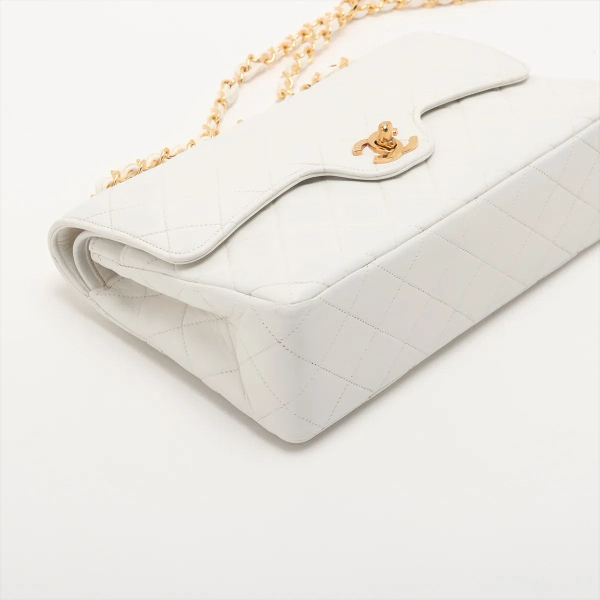Chanel CC Logo Matelasse Lambskin Double Flap Double Chain Bag White
