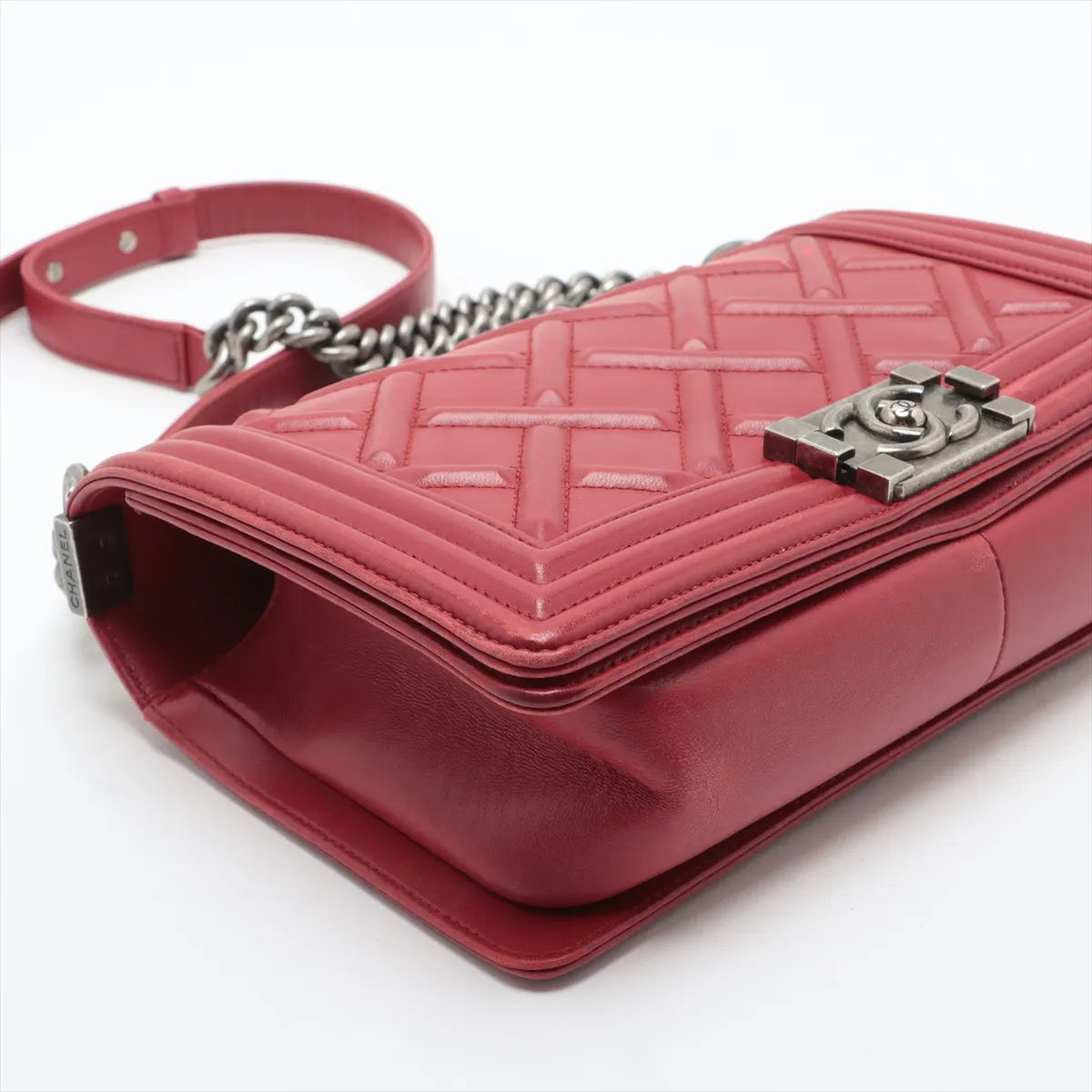 Chanel Boy Chanel 25 Lambskin Chain Shoulder Bag Red
