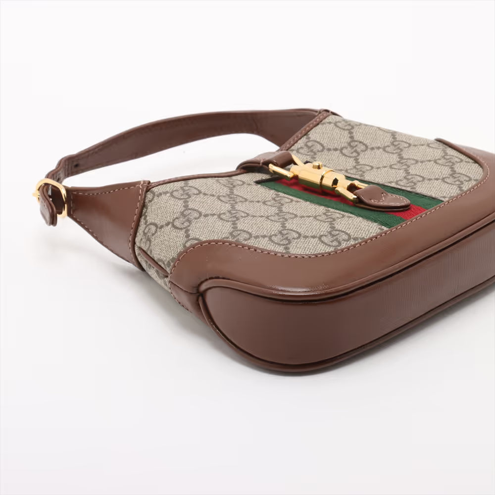 Gucci Jackie 1961 GG Supreme Leather Shoulder Bag Brown x Beige