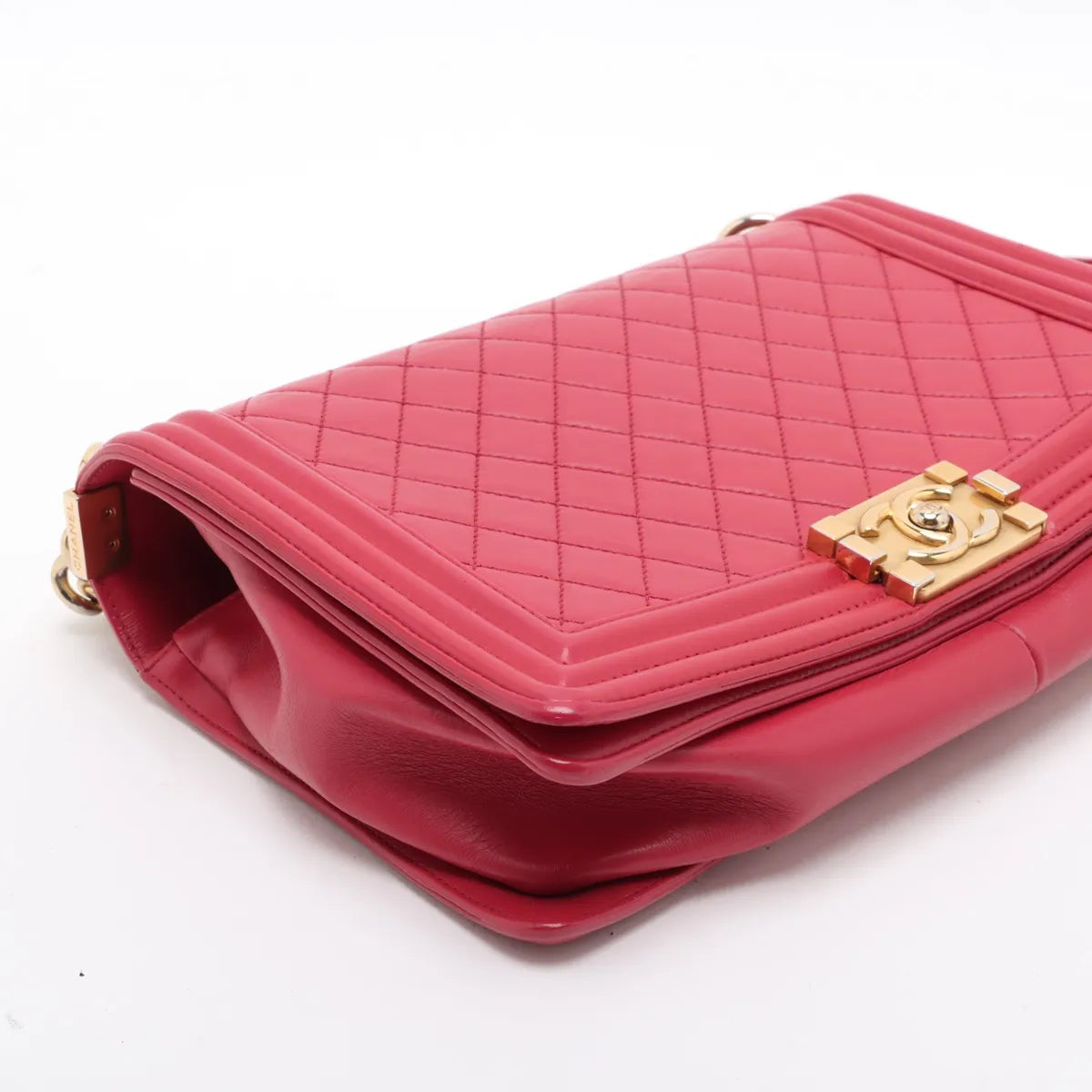 Chanel Boy Chanel 28 Large Lambskin Chain Shoulder Bag Red