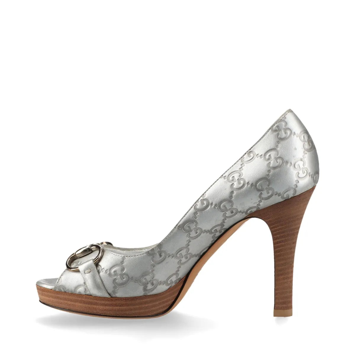 Gucci GG Logo Open-toe Pumps Silver
