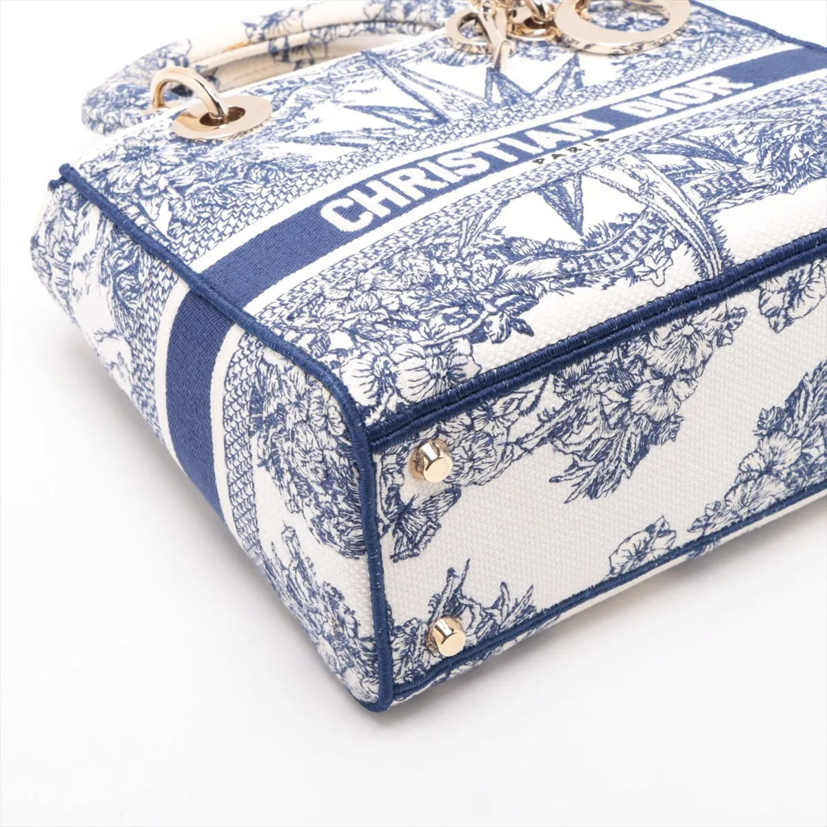 Christian Dior Lady D-Lite Medium Canvas Two-Way Shoulder Bag White x Blue