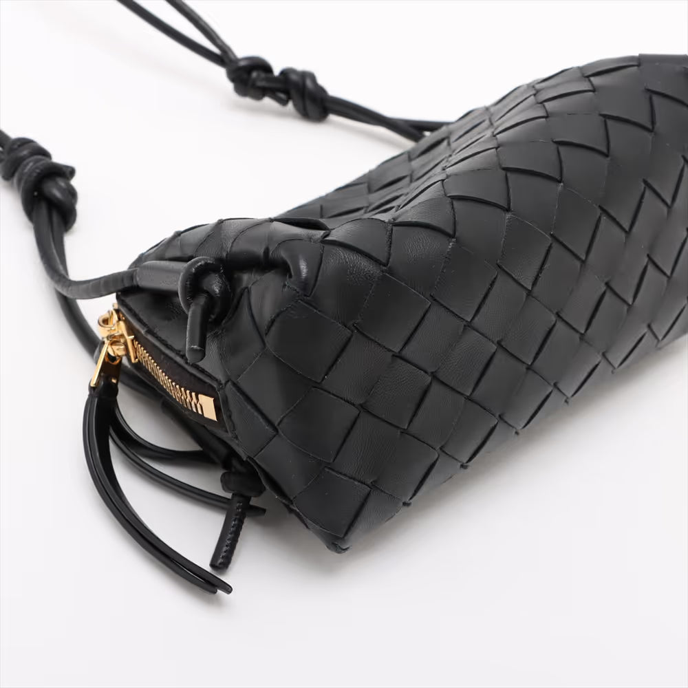 Bottega Veneta Intrecciato Mini Loop Leather Shoulder Bag Black