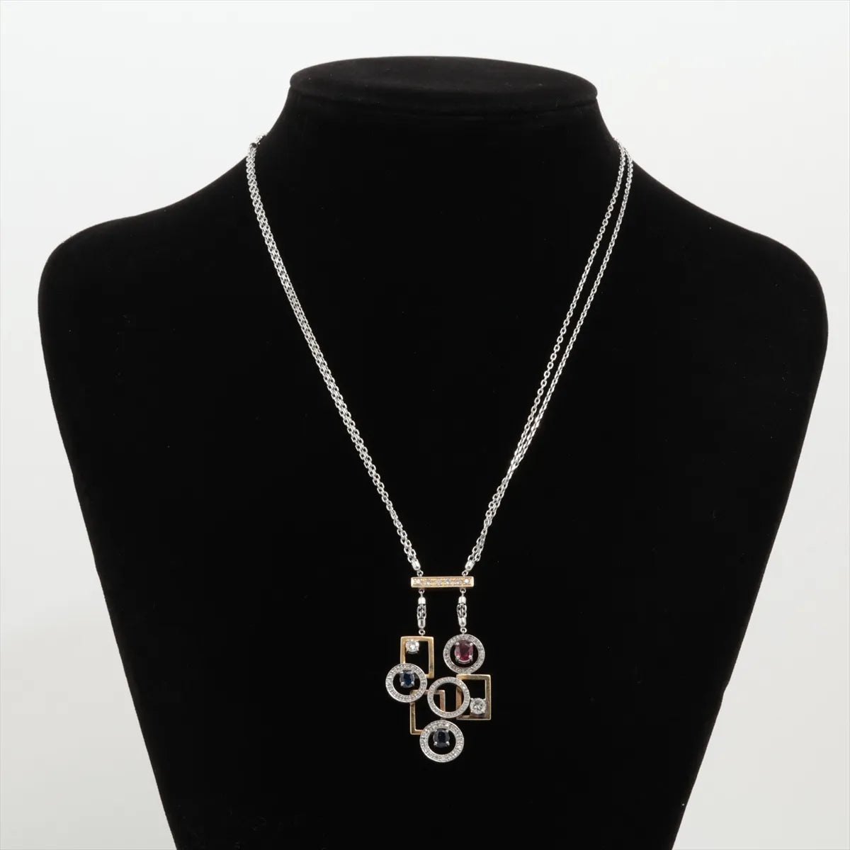 Sapphire Ruby Diamond Two-toned Necklace White Gold x Yellow Gold