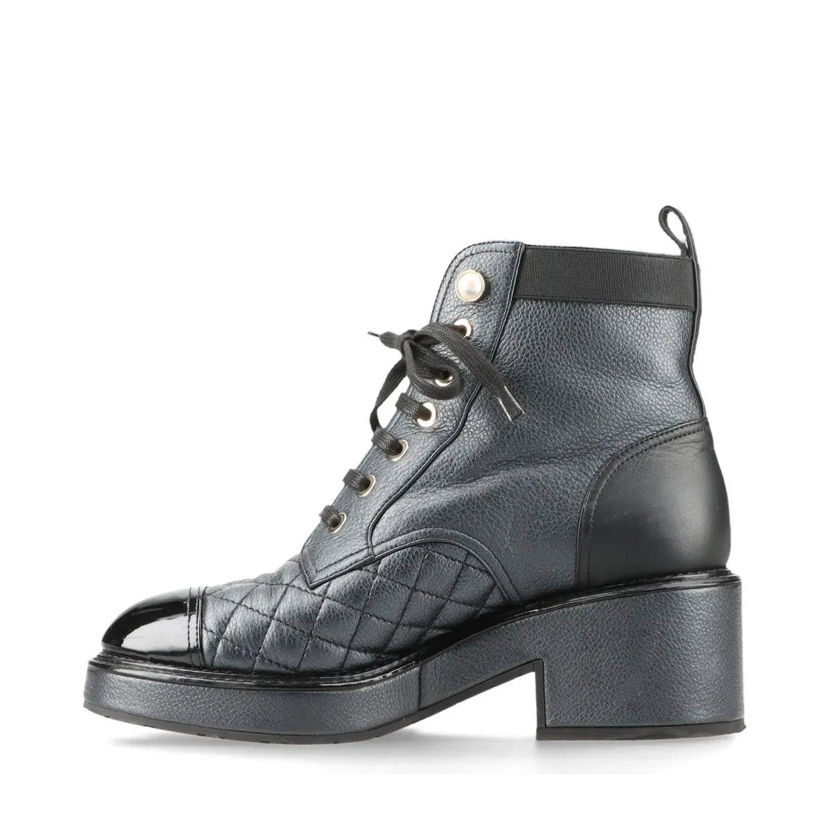 Chanel Logo Matelasse Leather Short Ladies Boots Black