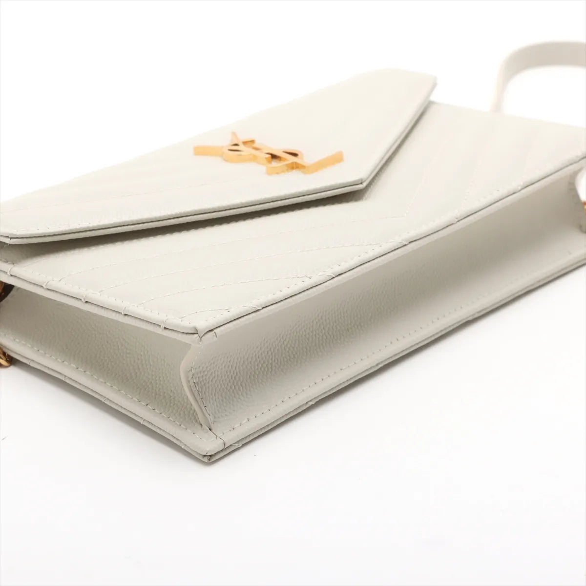 Saint Laurent Paris Envelope Leather Chain Wallet White