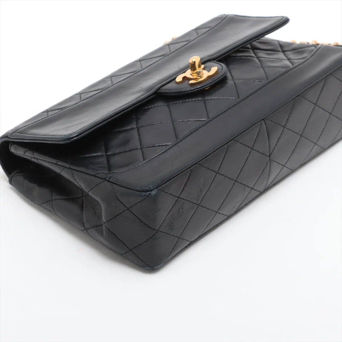 Chanel Vintage CC Logo Matelasse Lambskin Single Flap Double Chain Bag Black