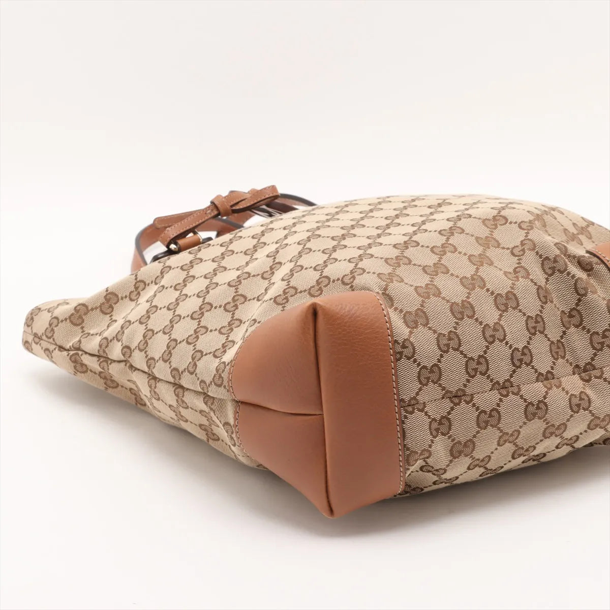 Gucci GG Canvas Leather Tote Bag Beige x Brown