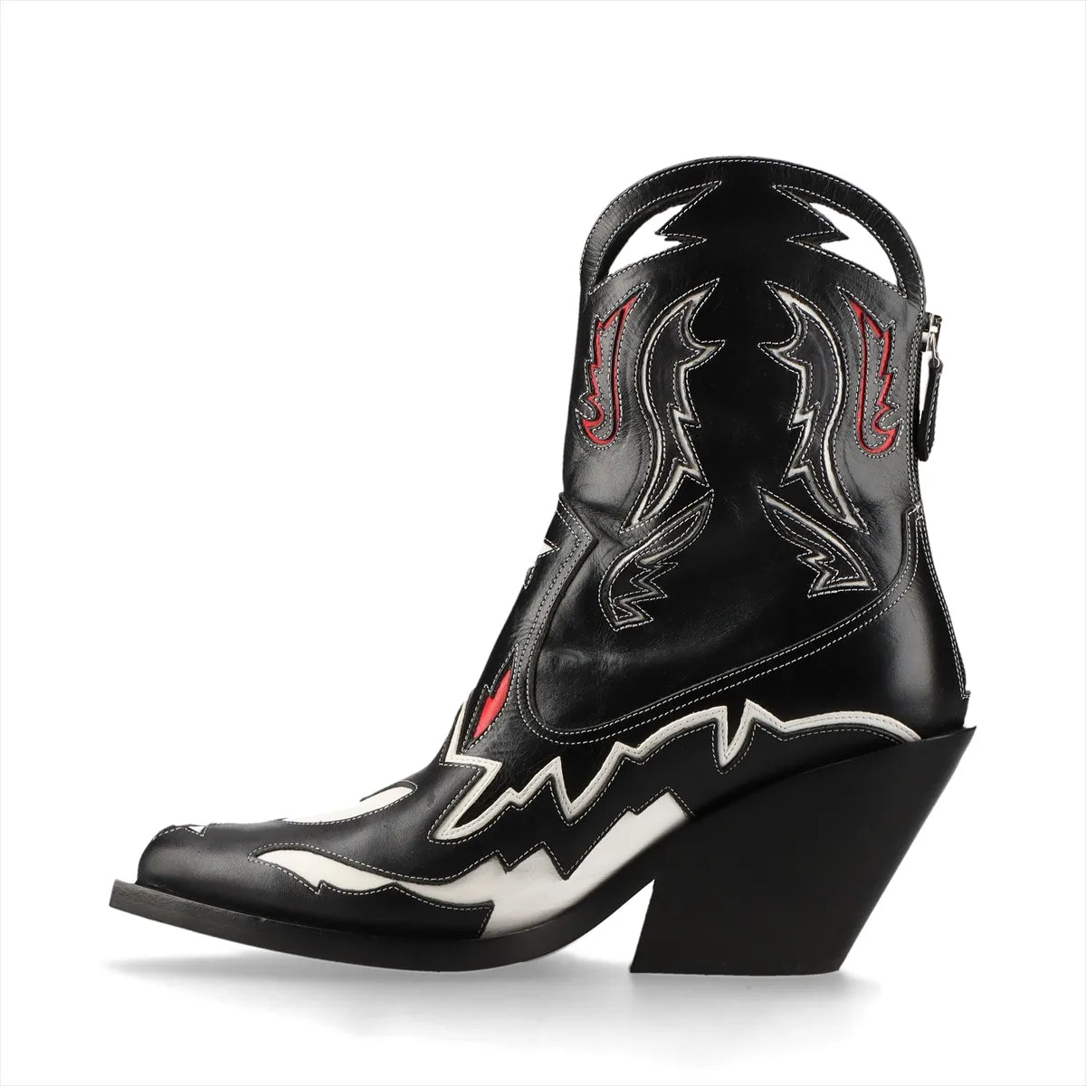 Burberry Leather Western Boots Ladies' Black x Red