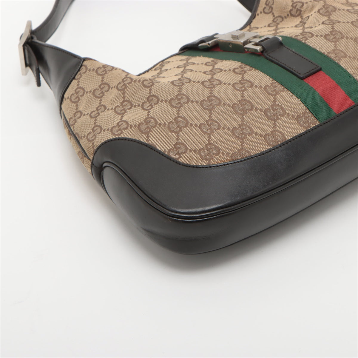 Gucci GG Canvas Jackie Canvas Leather Shoulder Bag Beige x Brown