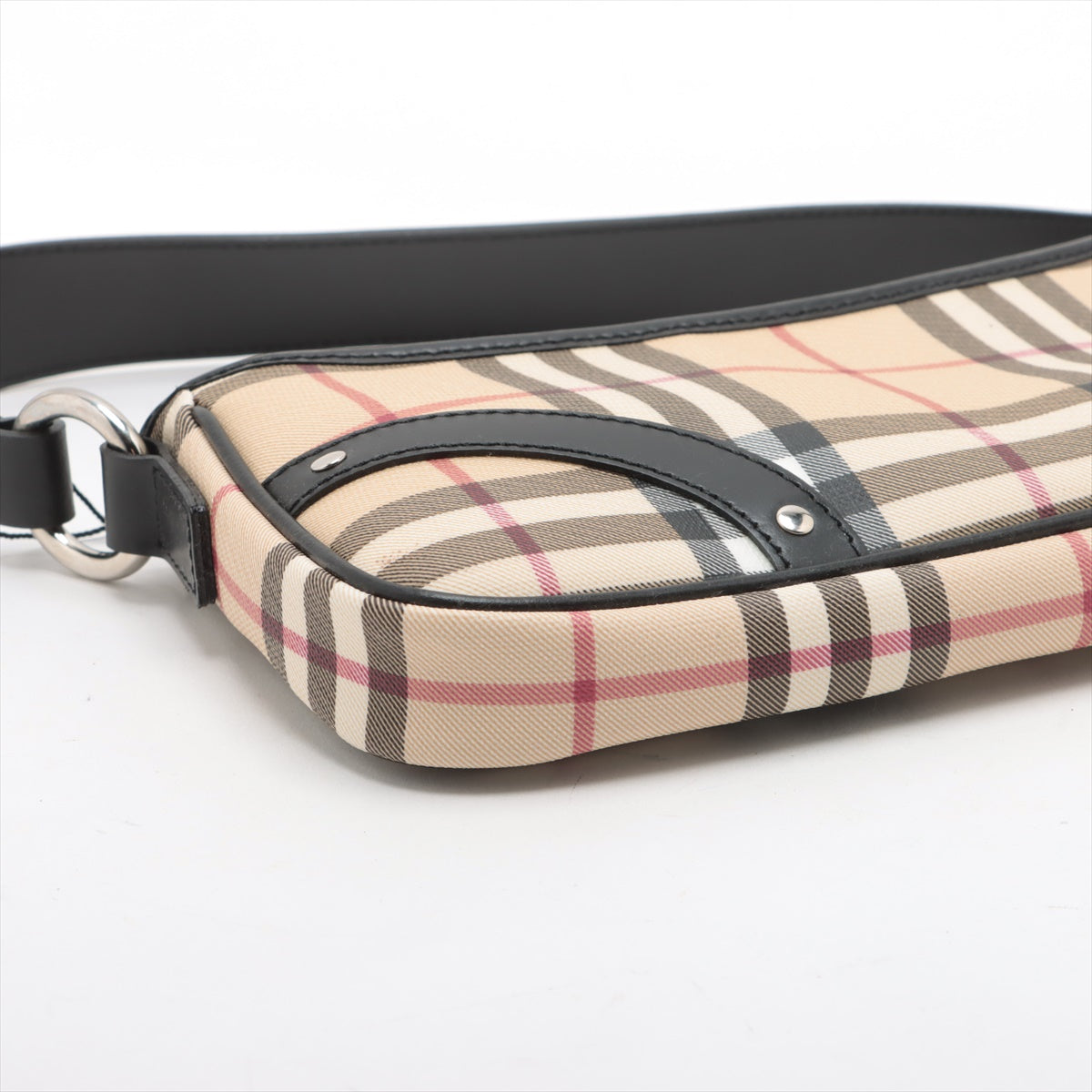 Burberry Nova Check Leather Baguette Bag Beige×Black