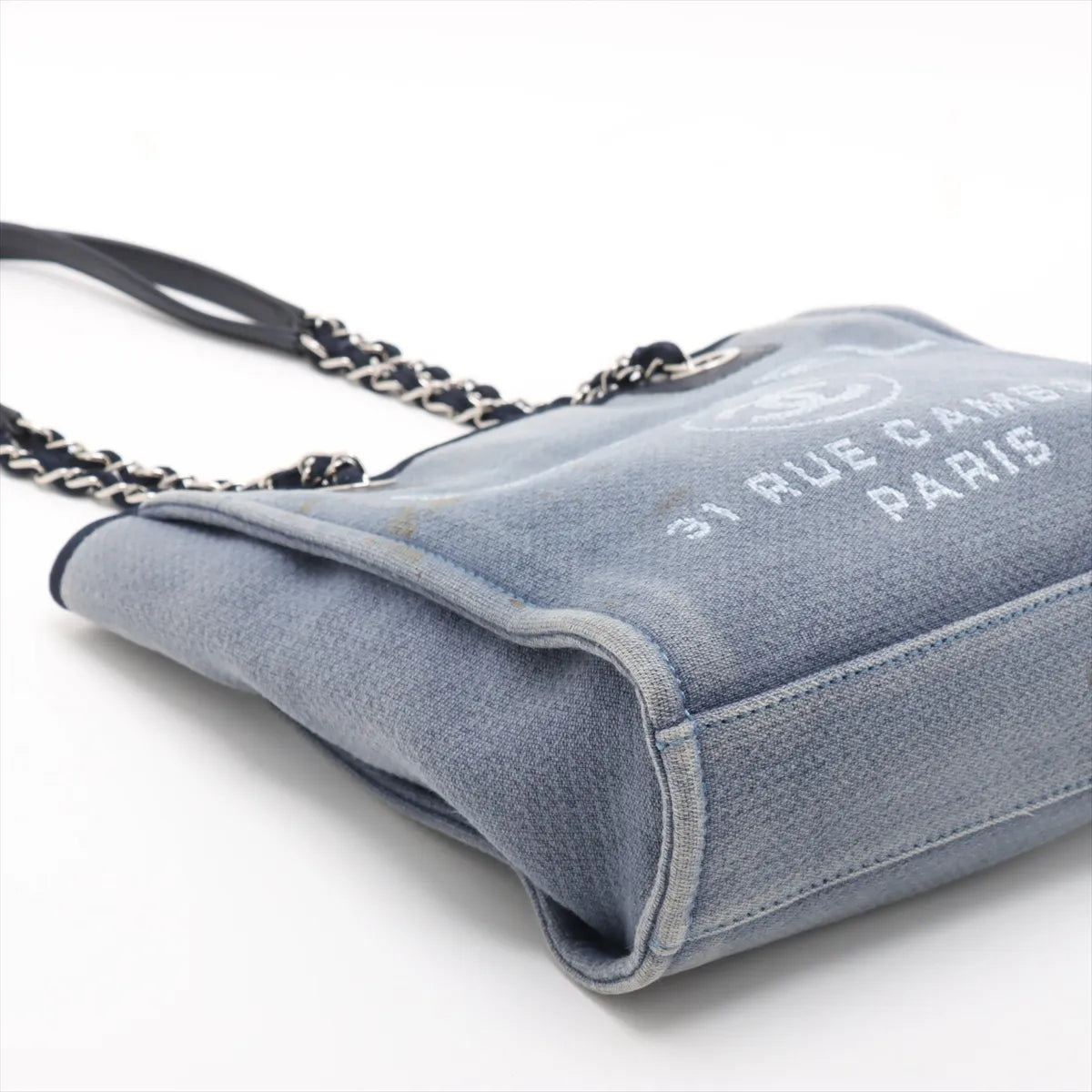 Chanel Deauville Canvas Leather Chain Tote Bag PM Blue