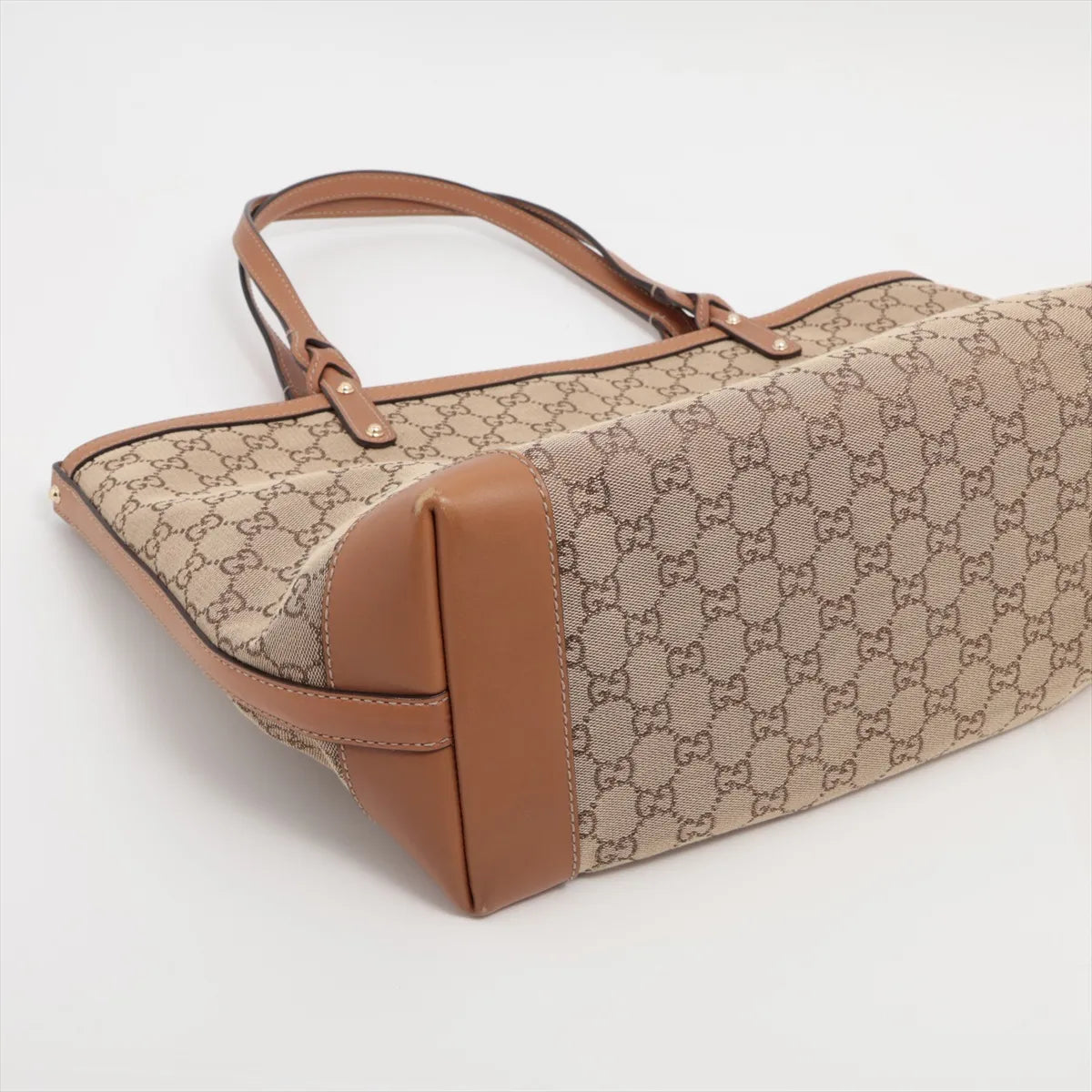 Gucci GG Canvas Leather Tote Bag in Beige Brown