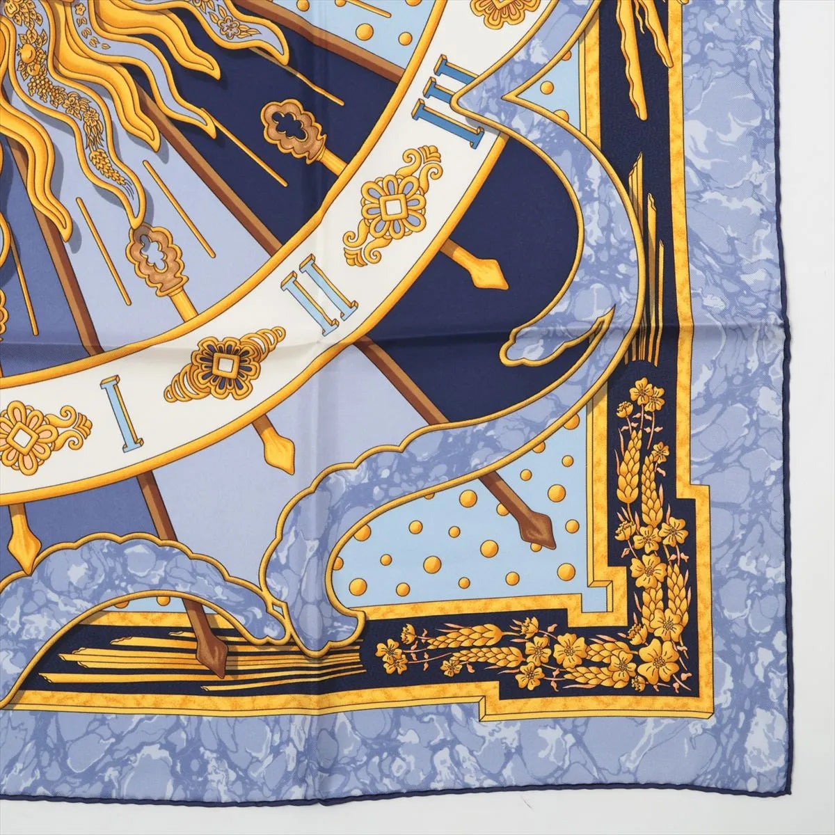 Hermes Carre 90 Carpe Diem Enjoy Today's Day Silk Scarf Yellow × Light Blue