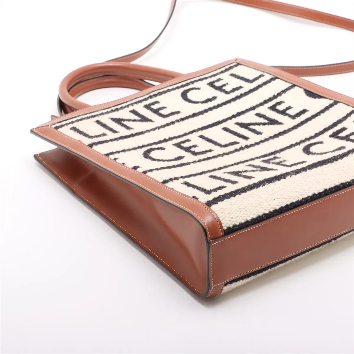 Celine Monogram Cloth Vertical Cabas Tote Shoulder Bag Beige x Brown