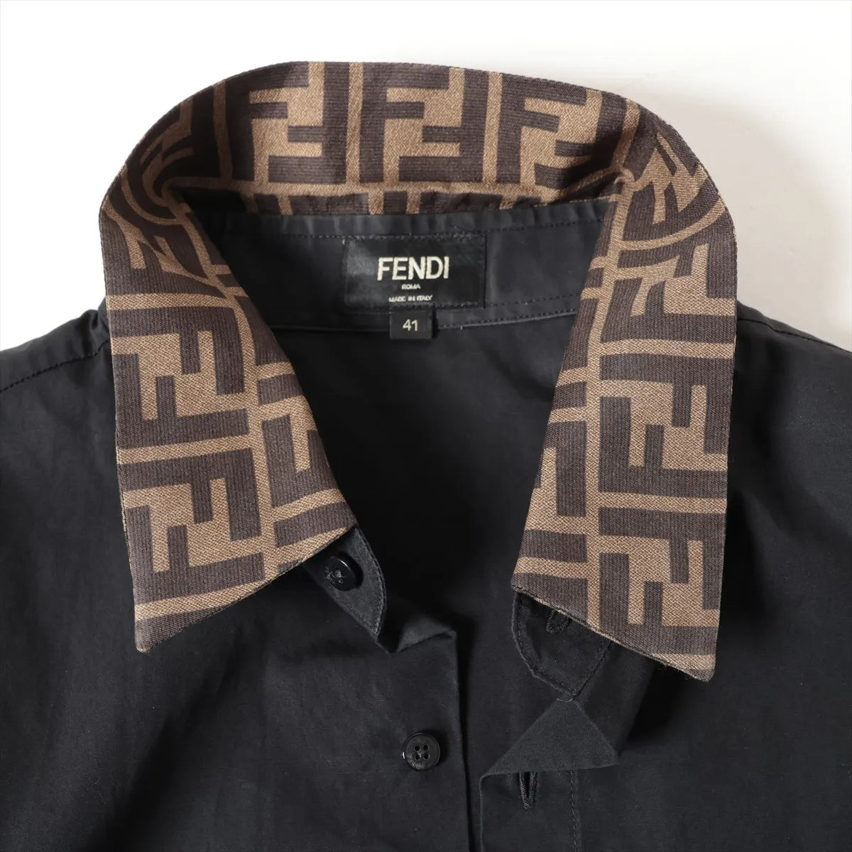 Fendi Zucca Cotton Button Down Long Sleeve Shirt Black