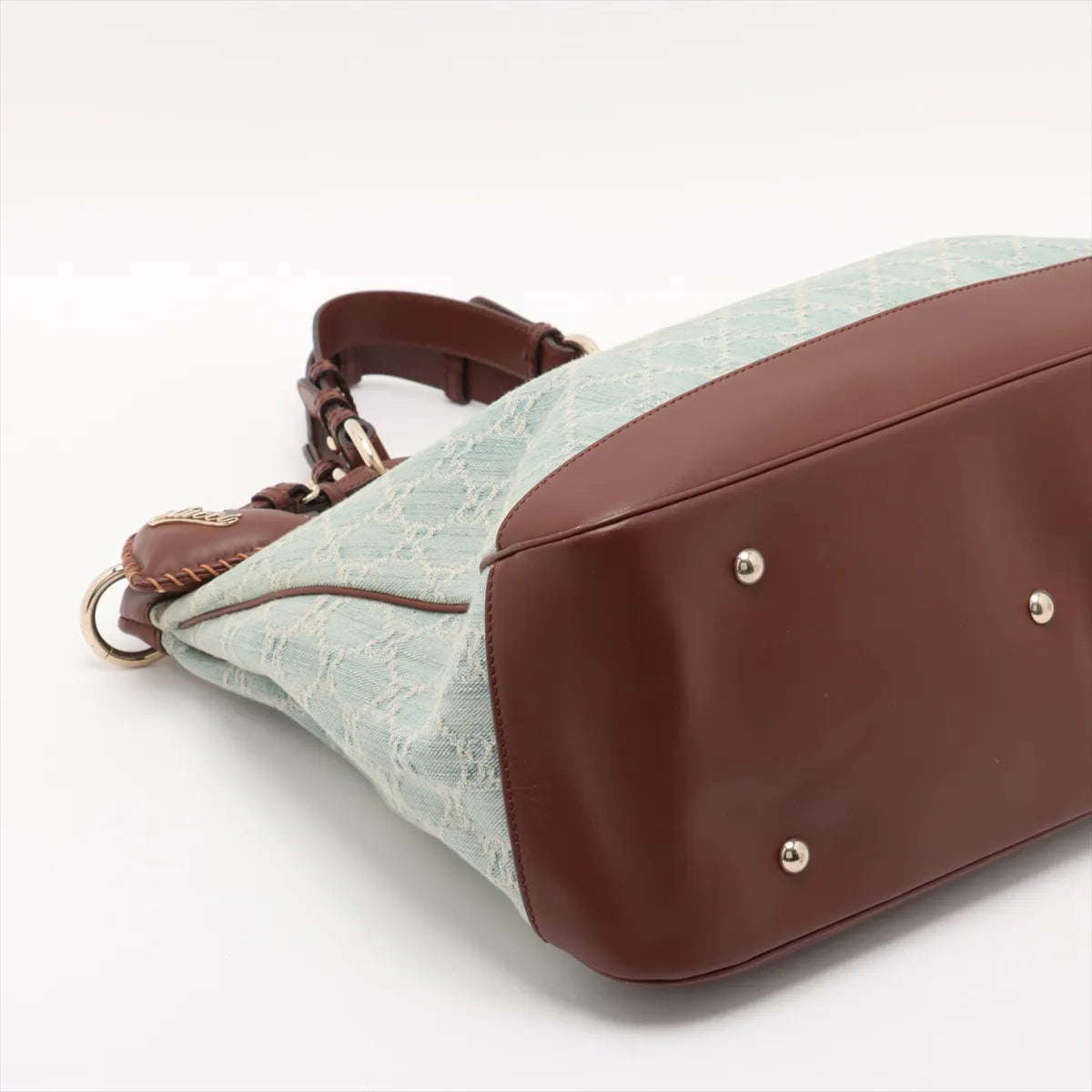 Gucci GG Logo Denim Leather Two-Way Shoulder Bag Blue x Brown