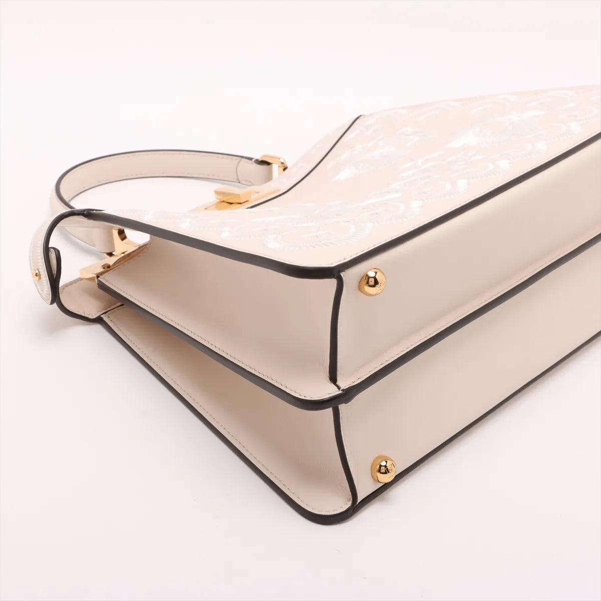 Fendi Peekaboo ISeeU Medium Leather Embroidery Two-Way Handbag Beige