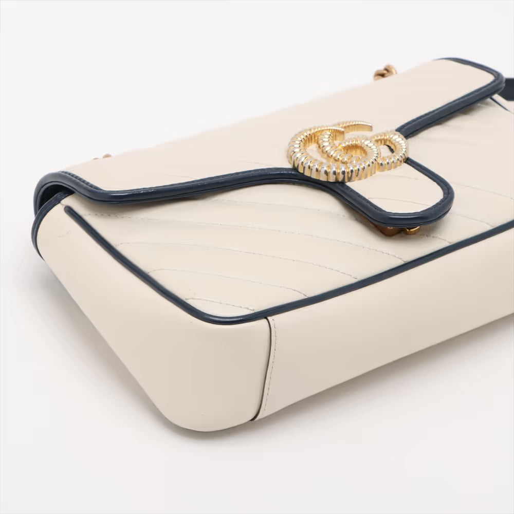 Gucci GG Marmont Leather Chain Shoulder Bag White x Navy