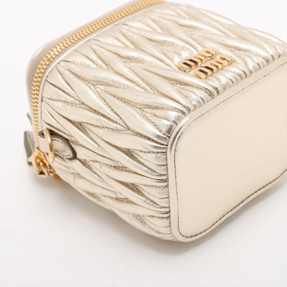Miu Miu Matelasse Leather Micro Shoulder Bag Gold