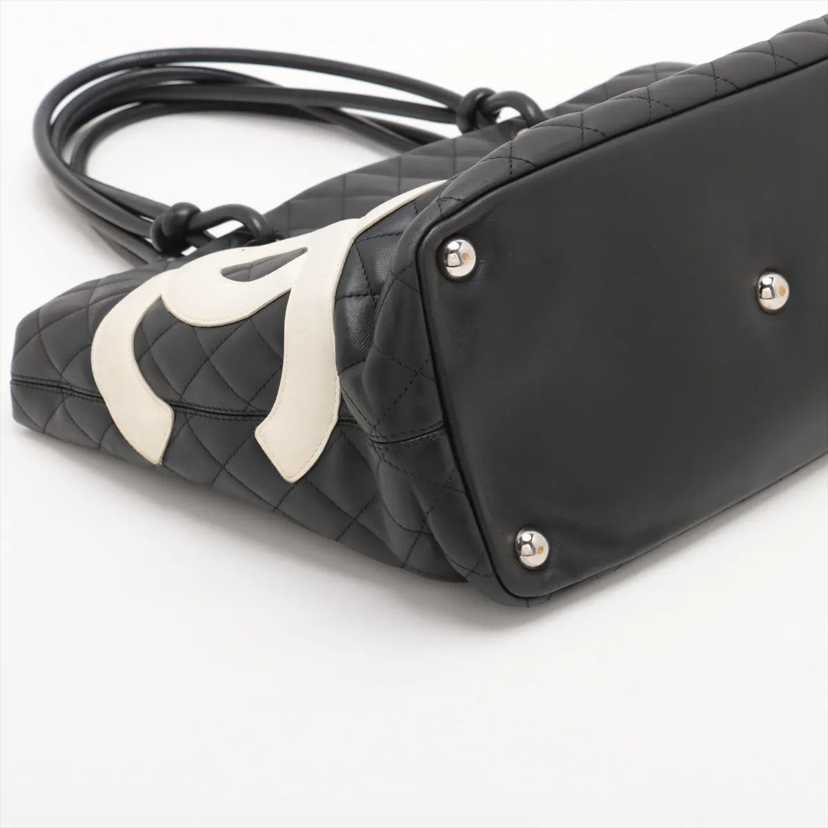 Chanel CC Logo Matelasse Cambon Line Tote Bag Black x White