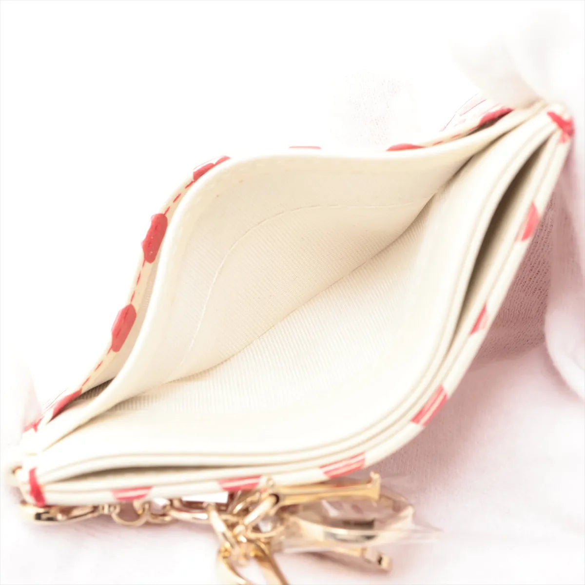 Christian Dior Leather Card Case White x Red