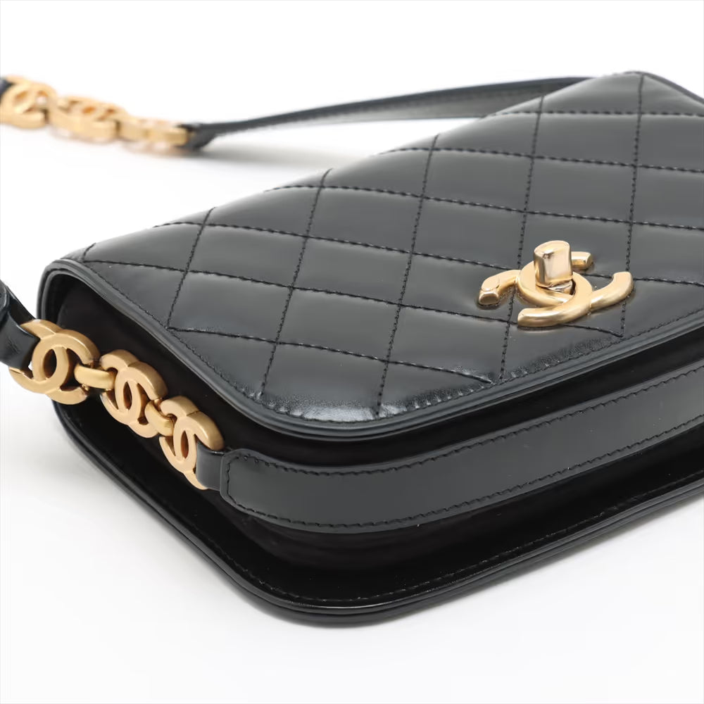 Chanel CC Logo Matelasse Leather & Suede Shoulder Bag Black