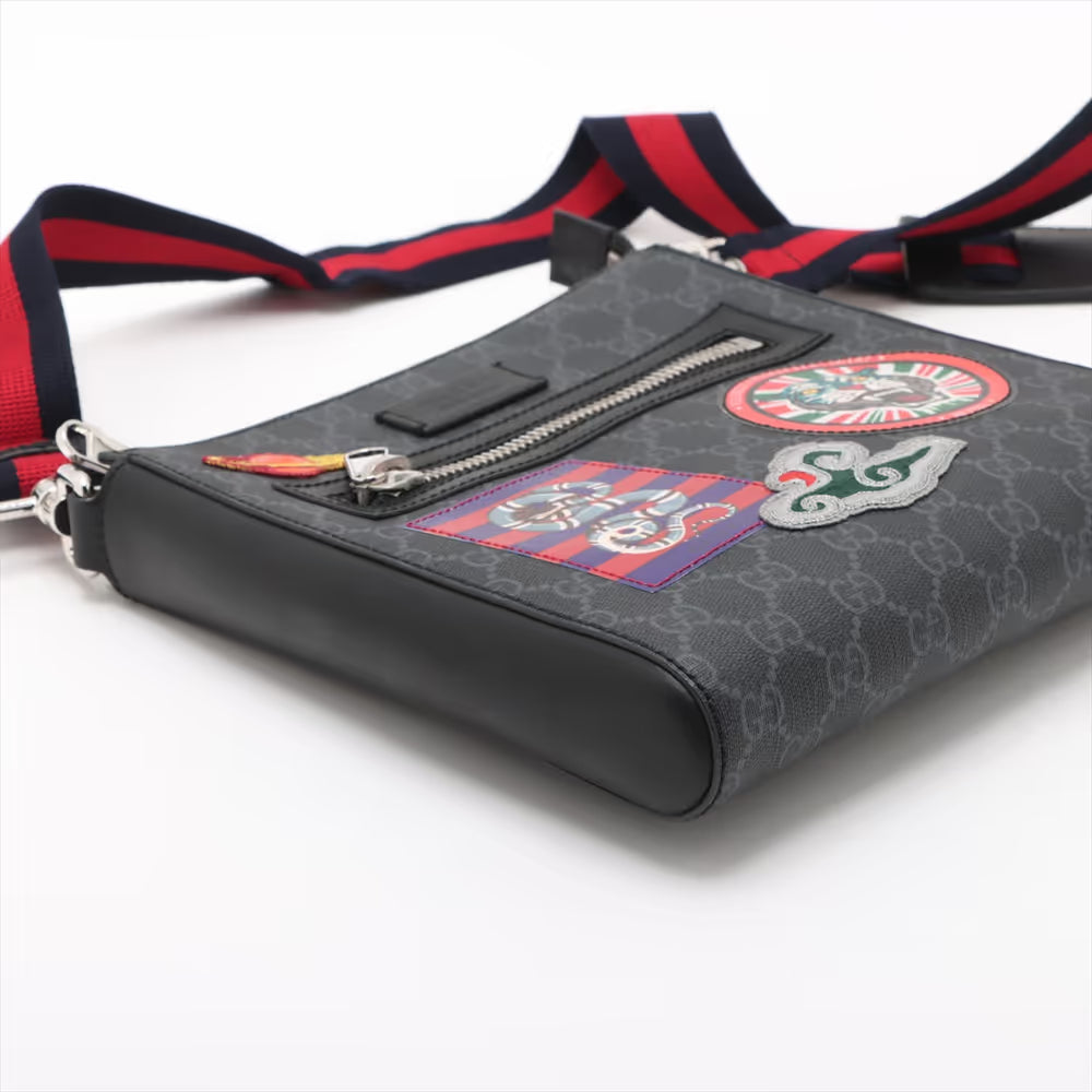Gucci GG Supreme Patches Leather Messenger Bag Black