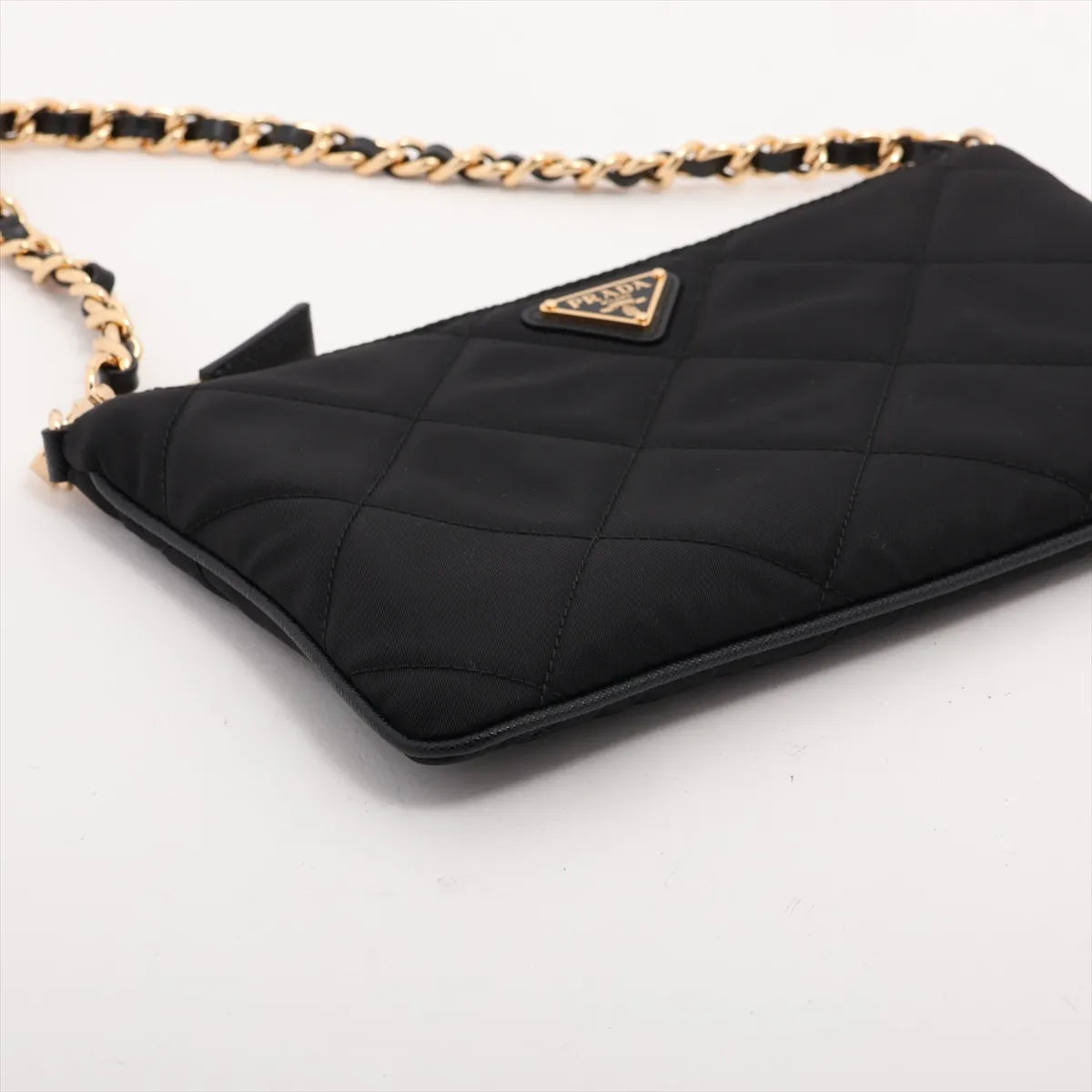Prada Tessuto Nylon Leather Chain Shoulder Bag Black
