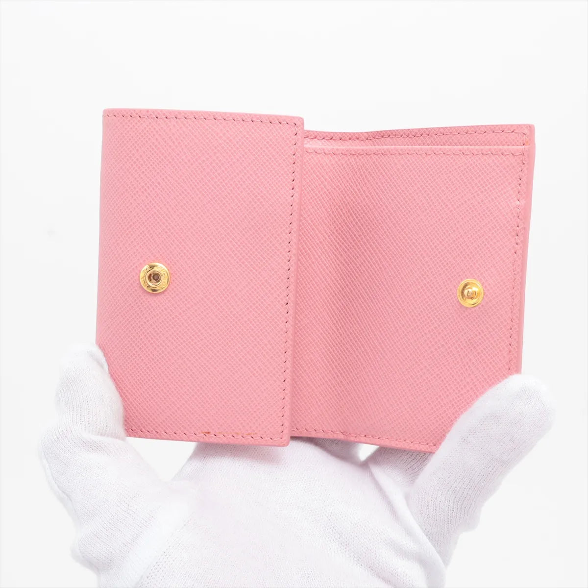 Prada Saffiano Metal Leather Trifold Compact Wallet Pink