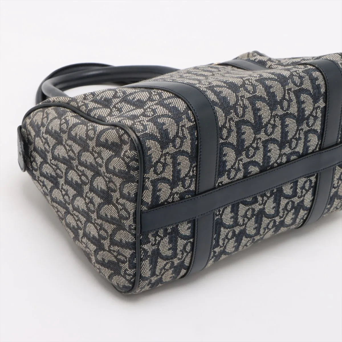 Christian Dior Trotter Canvas Leather Handbag Gray x Navy