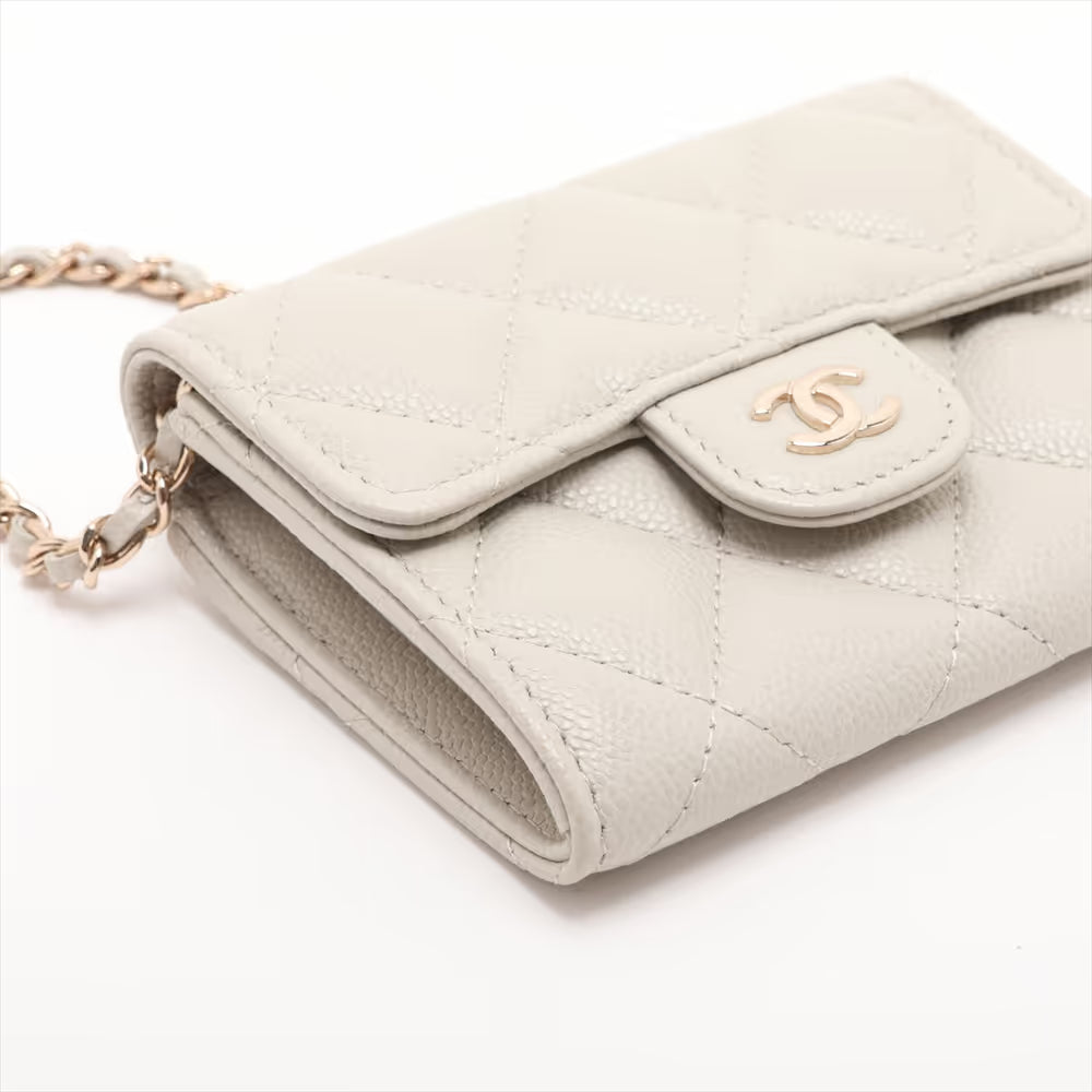 Chanel CC Logo Matelasse Caviar Skin Wallet on Chain Gray