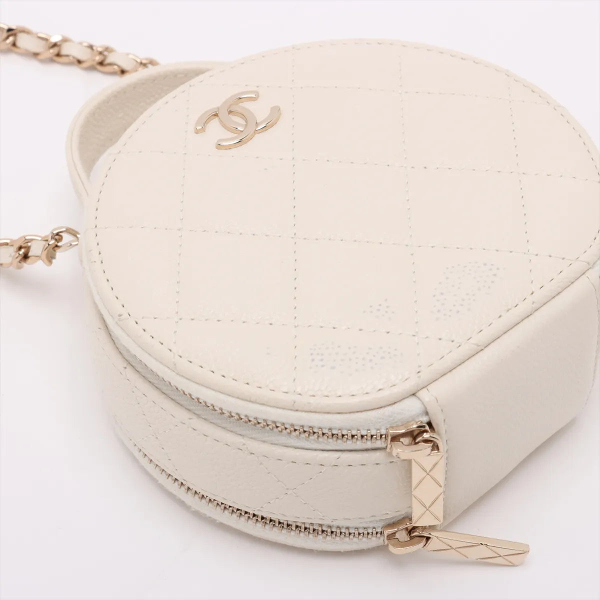 Chanel CC Logo Matelasse Caviar Skin Two-Way Round Shoulder Bag White