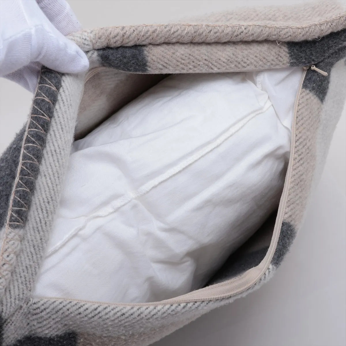 Hermès Avalon Bayadère Wool & Cashmere Cushion Gray x Beige