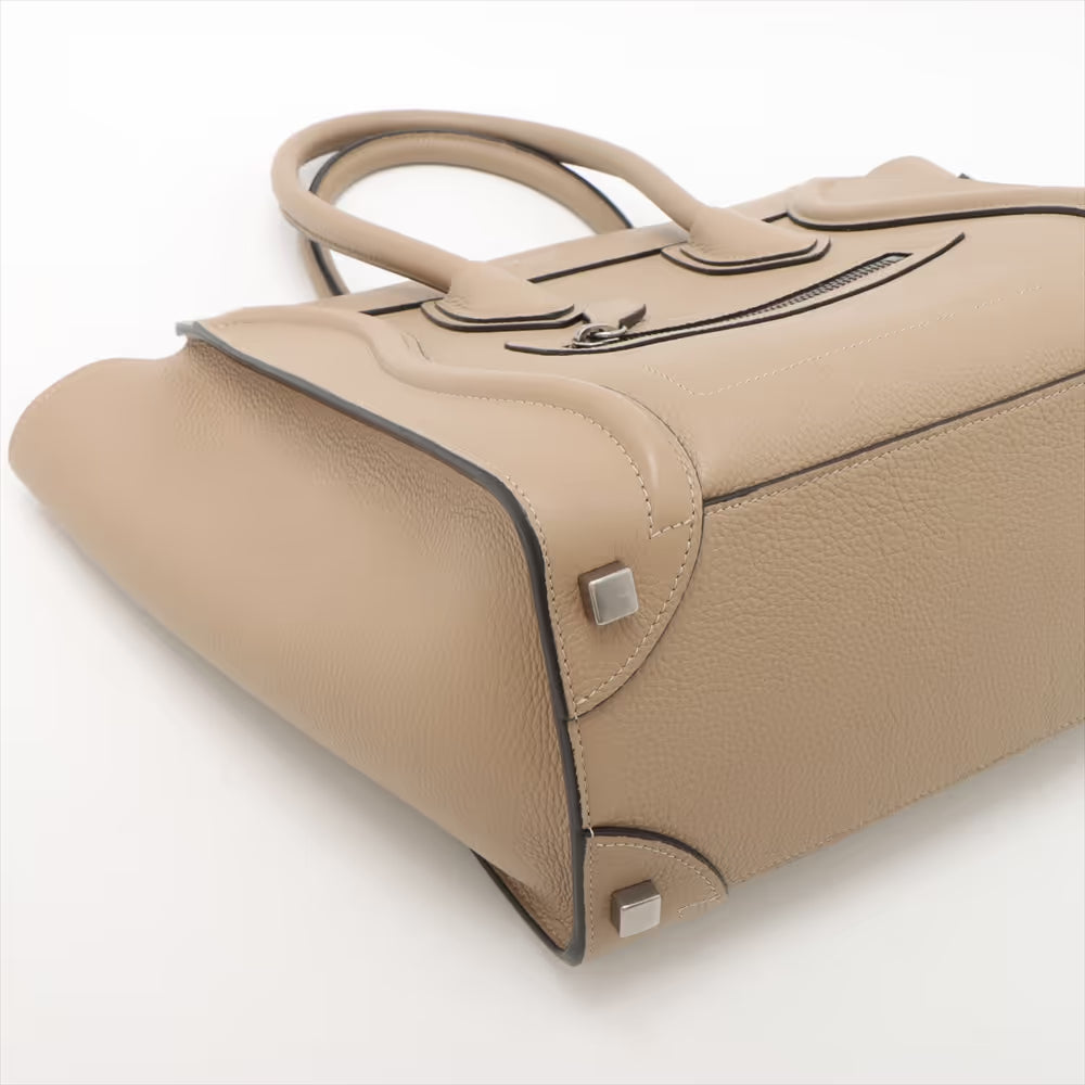 Celine Luggage Micro Shopper Leather Handbag Beige