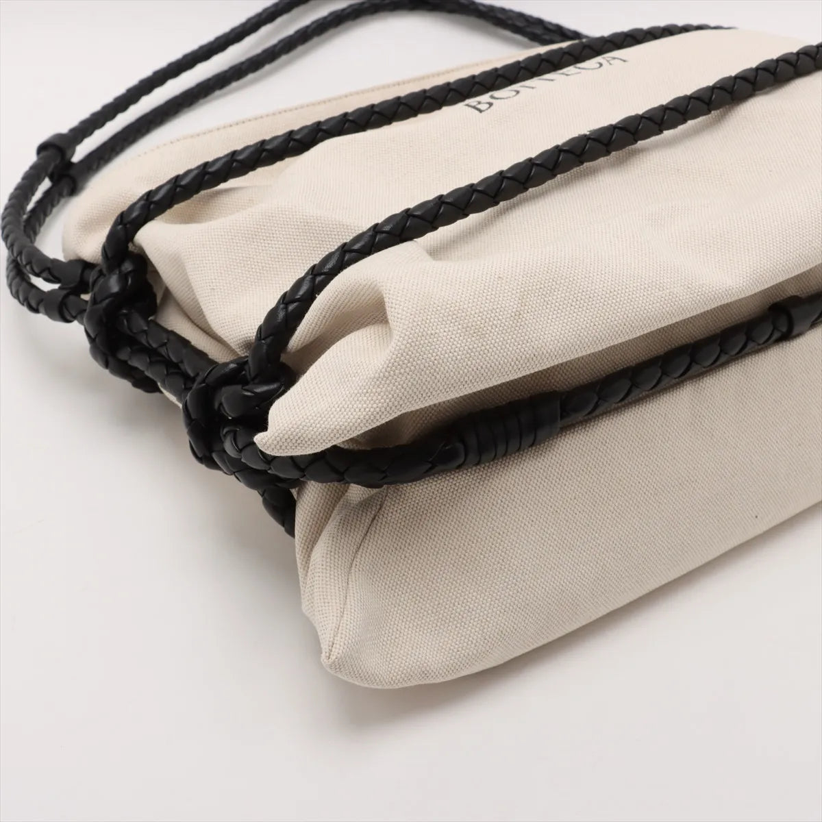 Bottega Veneta Vintage Canvas Leather Shoulder Bag Beige