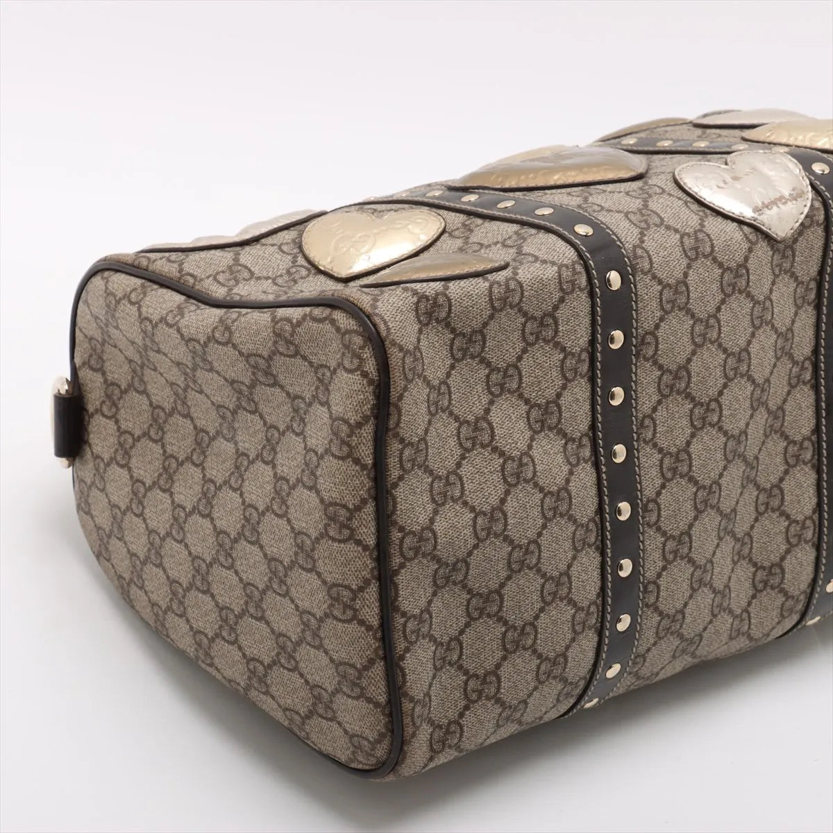 Gucci GG Supreme Canvas Heart Patches Boston Bag Beige x Brown