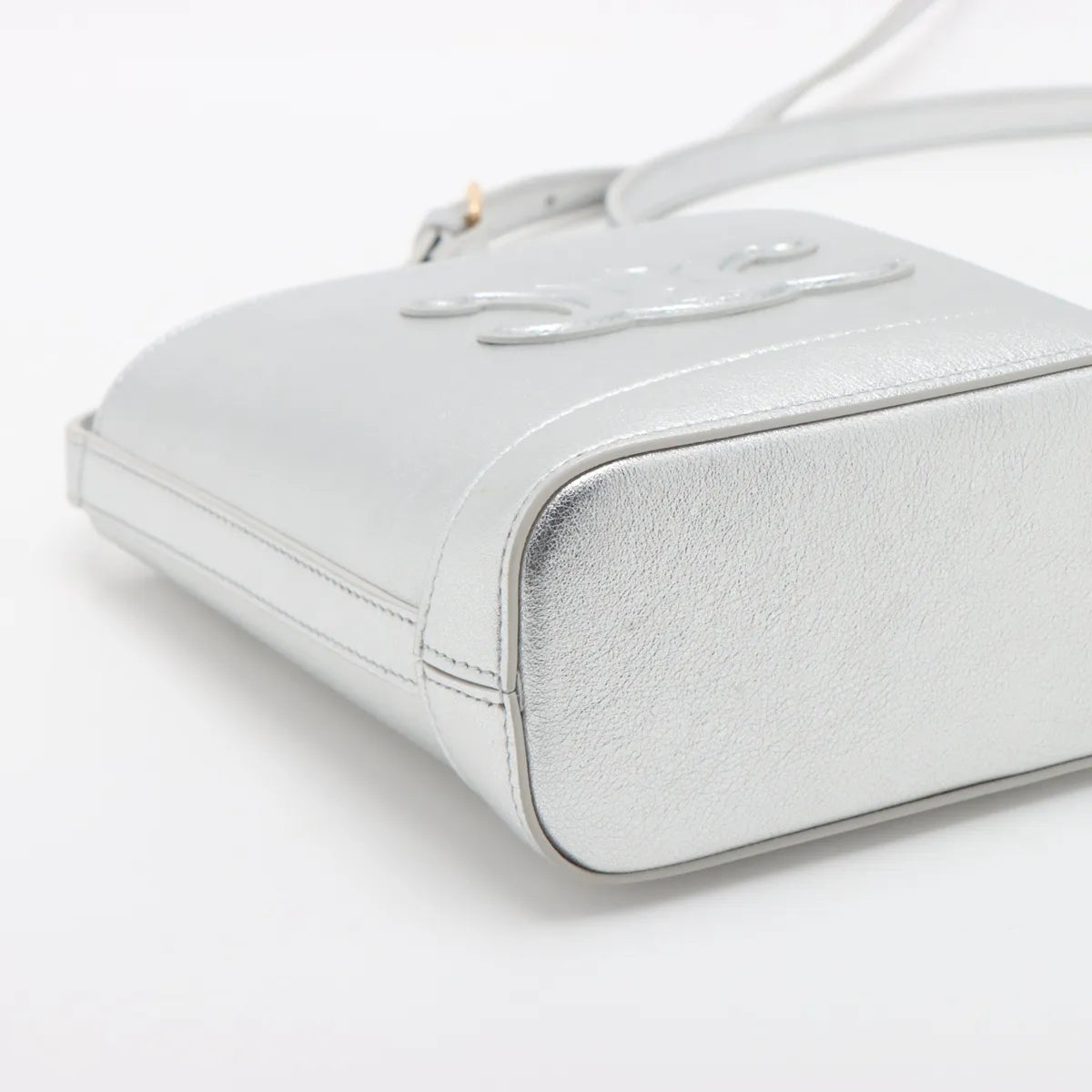 Celine Triomphe Leather Bucket Bag Silver