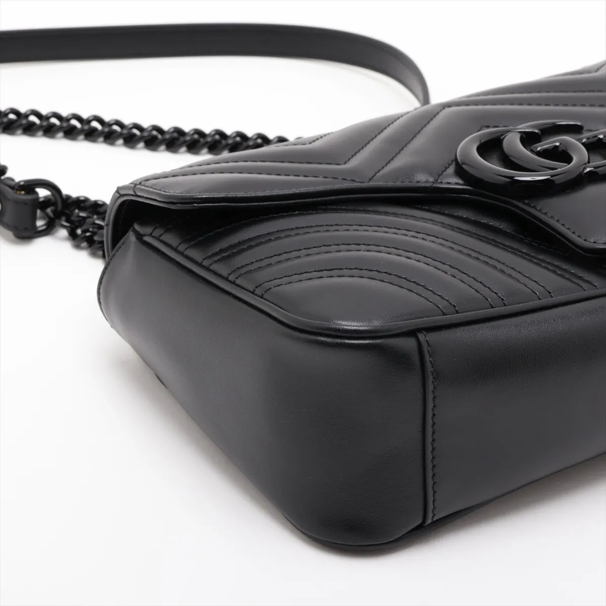 Gucci GG Logo Marmont Leather Chain Shoulder Bag Black