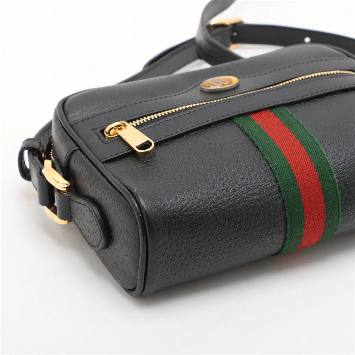 Gucci GG Logo Gucci Web Leather Shoulder Bag Black