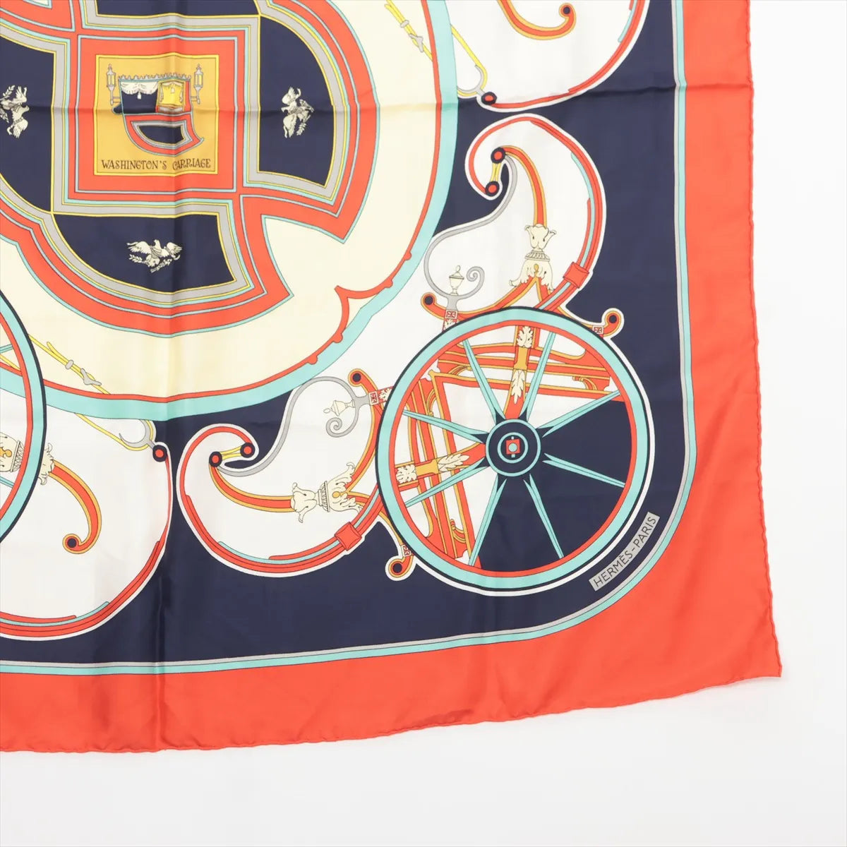 Hermes Carre 90 Washington Carriage Scarf Silk Red x Multicolor