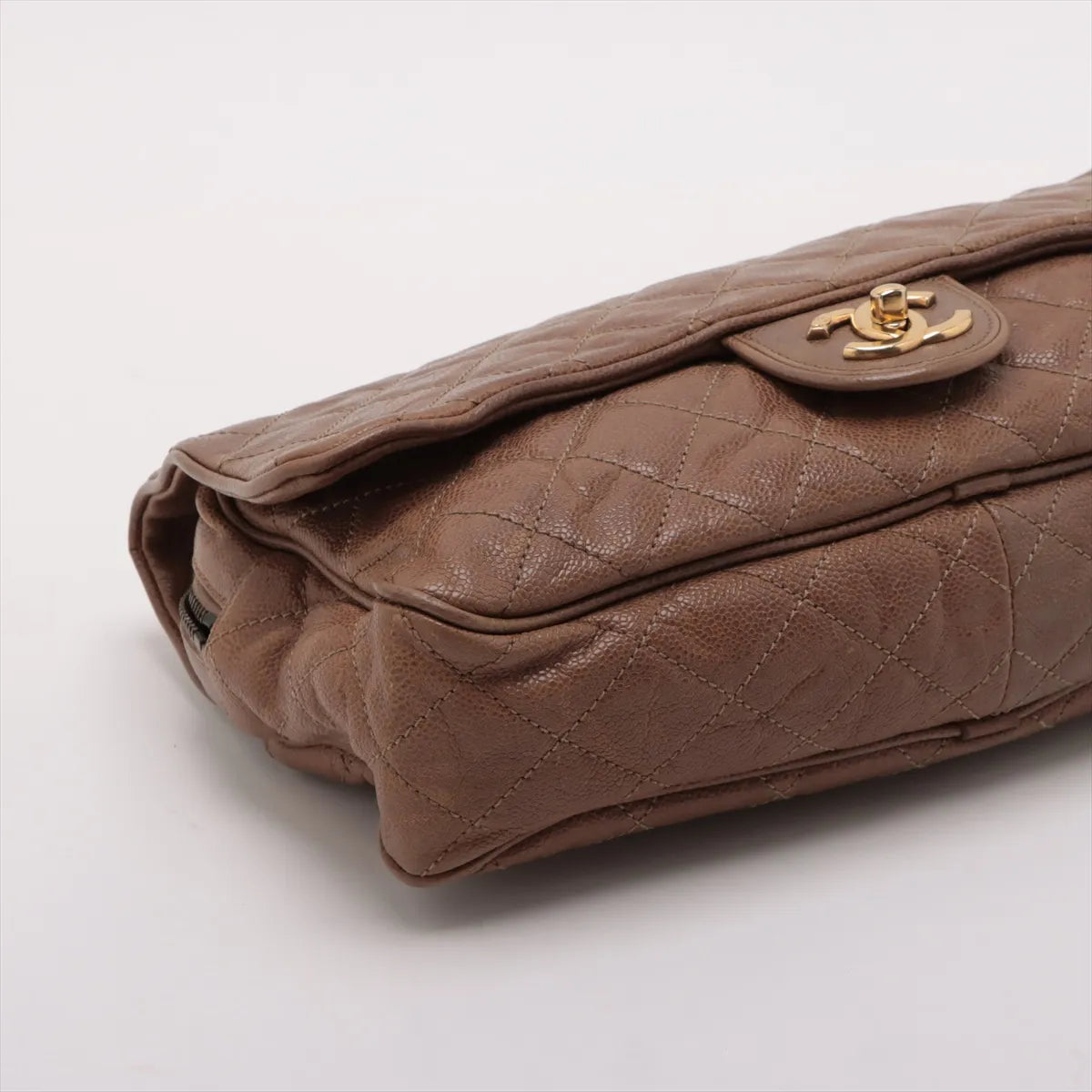 Chanel CC Logo Matelasse Caviar Skin Single Flap Double Chain Bag Brown